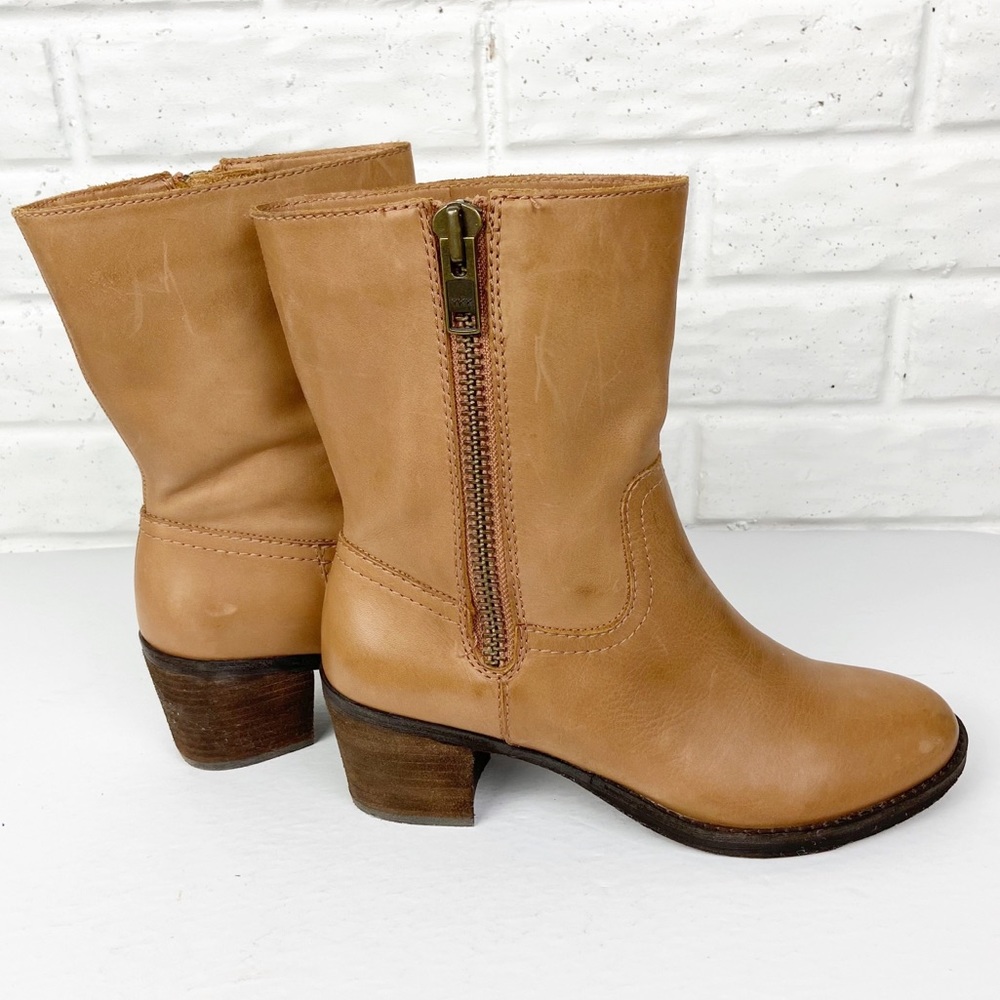 Lands' End Tan Leather Ankle Boots with Side Zip